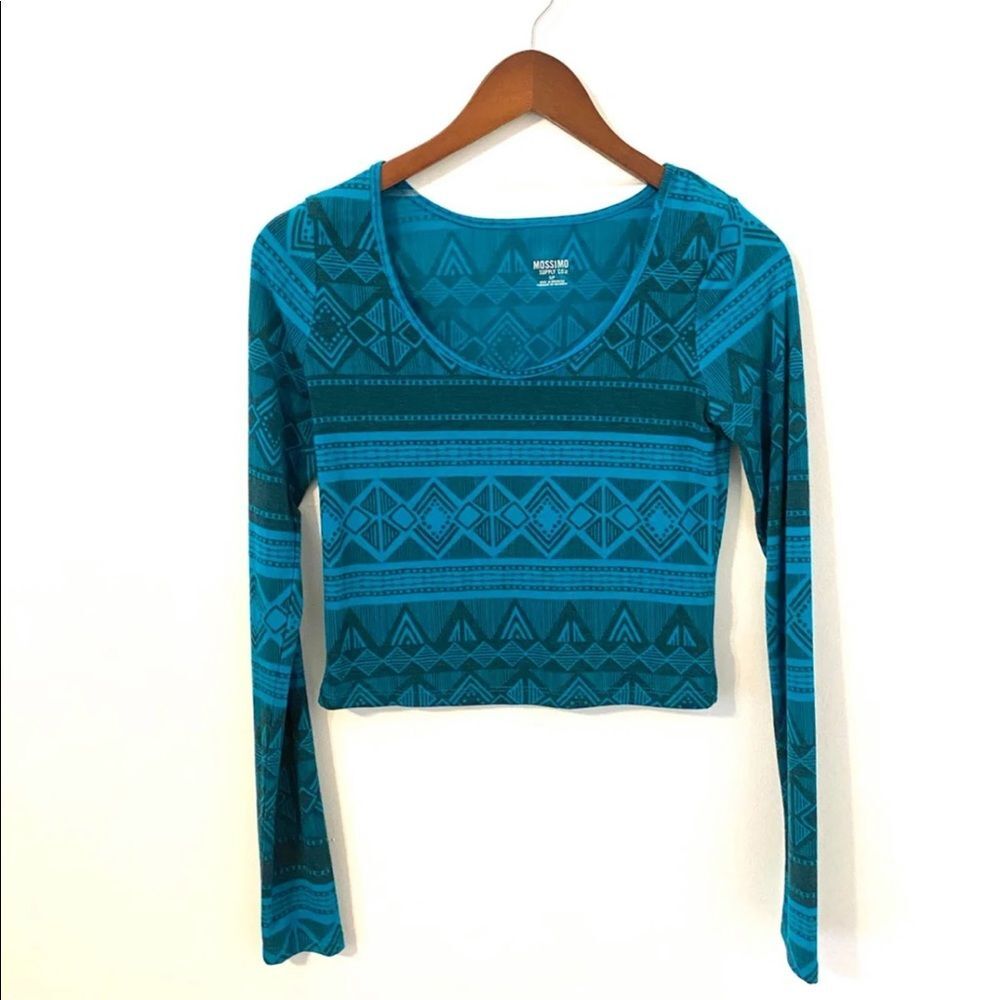 BOHO teal long sleeve crop top small
